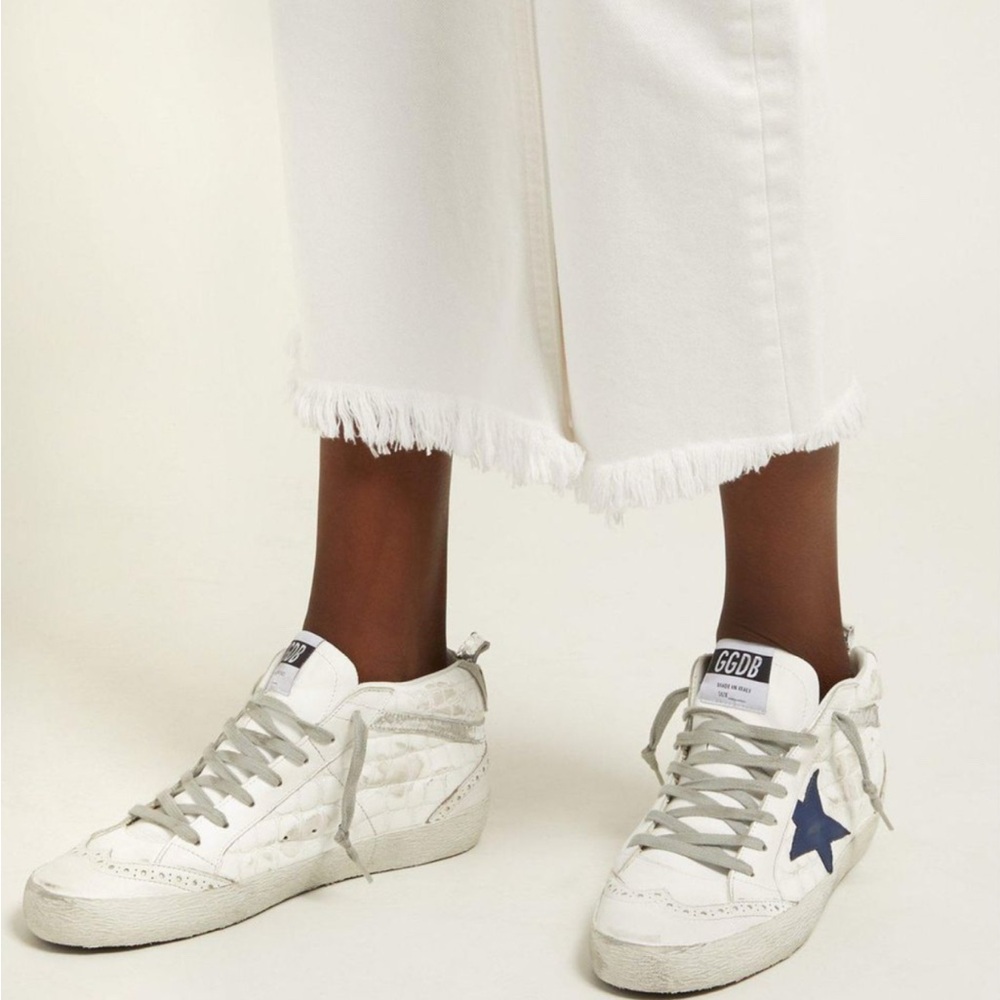 GOLDEN GOOSE MidStar Women's White Distressed Sneakers RARE Mock Croc